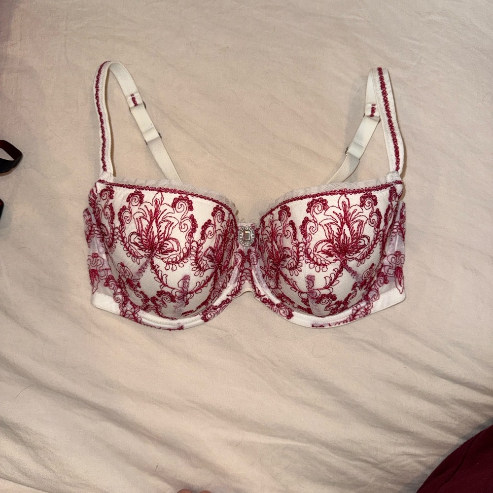 Harlequin Elegant Red and White Embroidered Bra 34F
